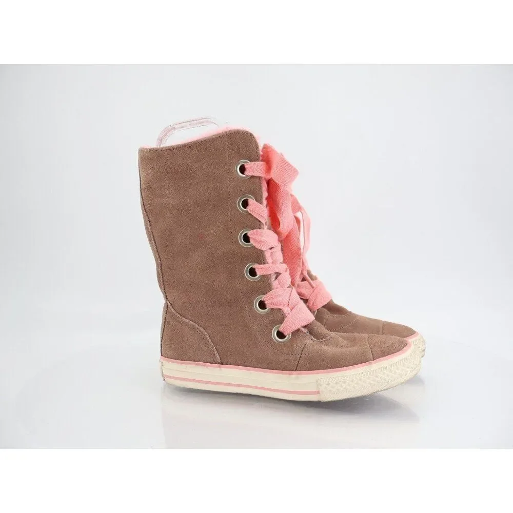 Converse All Star Chuck X-HI Boots US 2 Tan Suede Pink Faux Shearling Lace Up